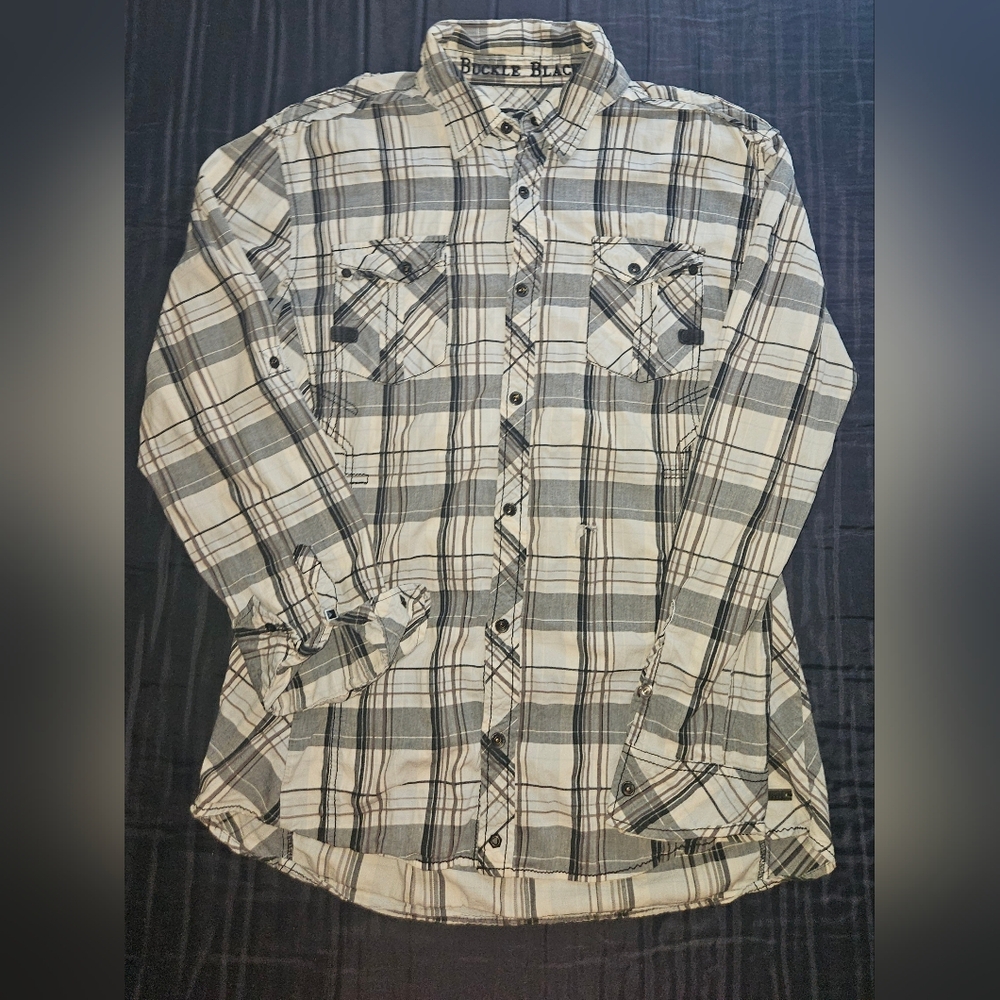 Men's Buckle Black Button Up, XL